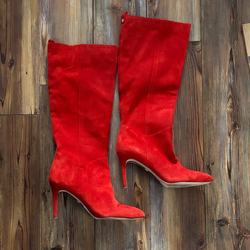 Sam Edelman Red Suede Heeled Boots 9 Worn once